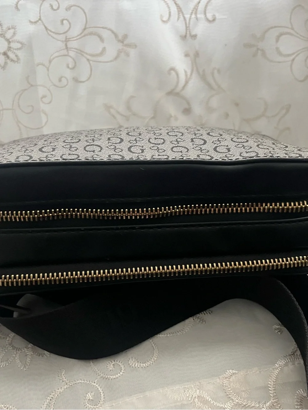GUESS Monogram Messenger Bag in Beige and Black